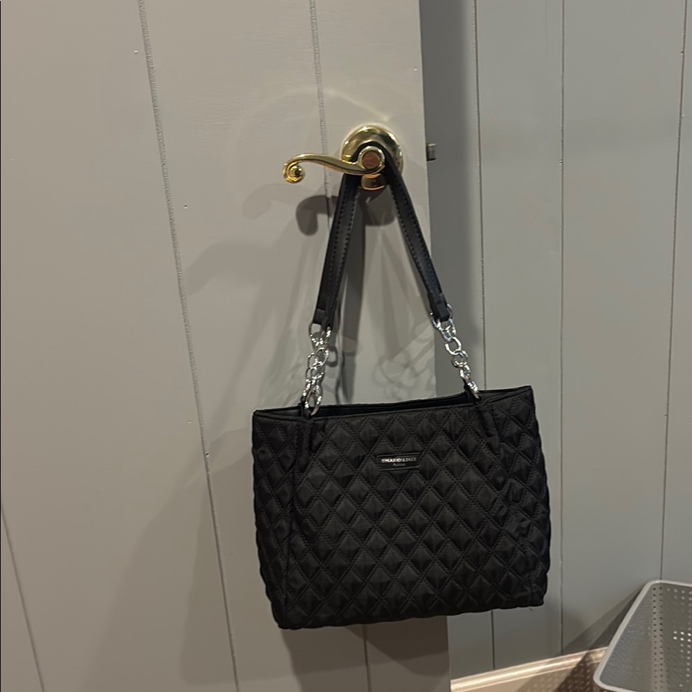 Black Quilted Shoulder Bag with Geometric Design